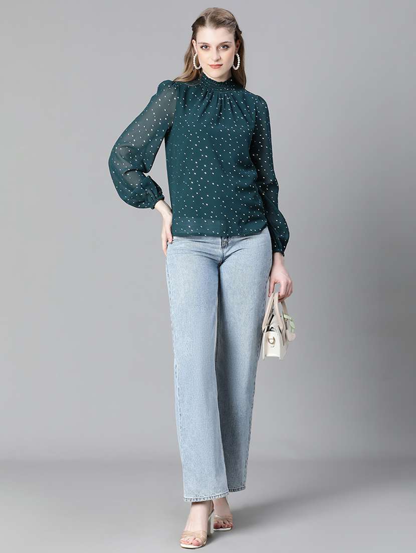 women green polka dot printed blouson top - 20615231 - Standard Image - 4