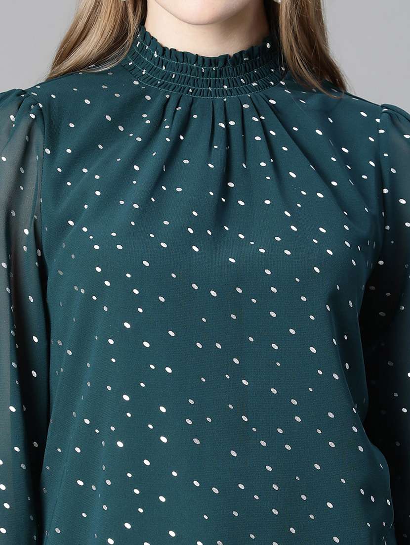women green polka dot printed blouson top - 20615231 - Standard Image - 6