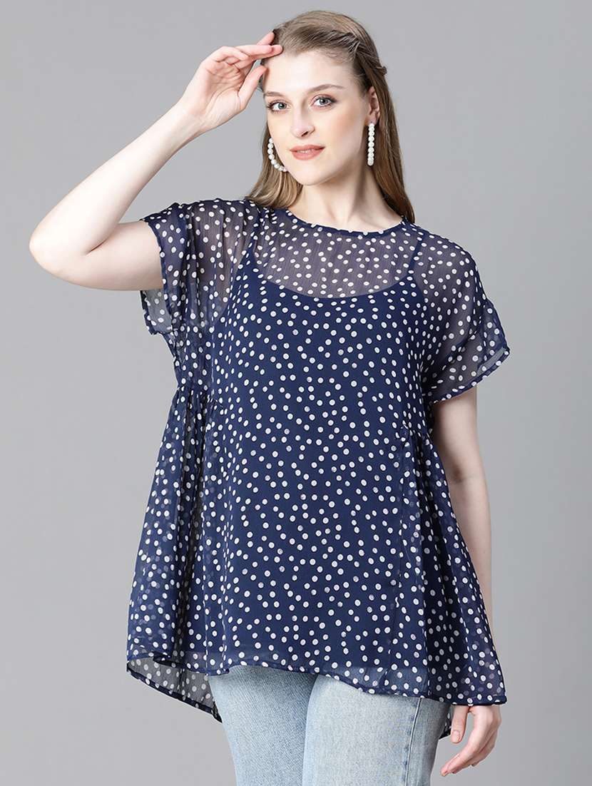women polka doted long top - 20615235 - Standard Image - 1