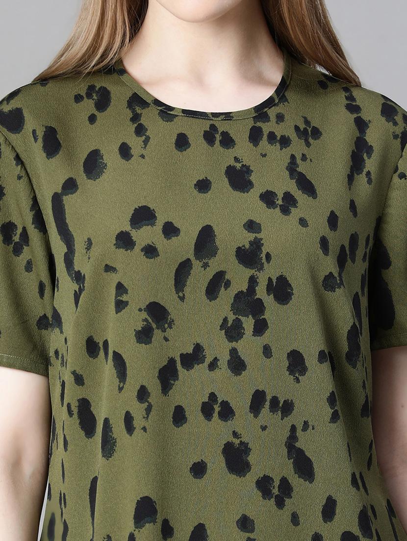 women round neck green printed regular top - 20615236 - Standard Image - 6