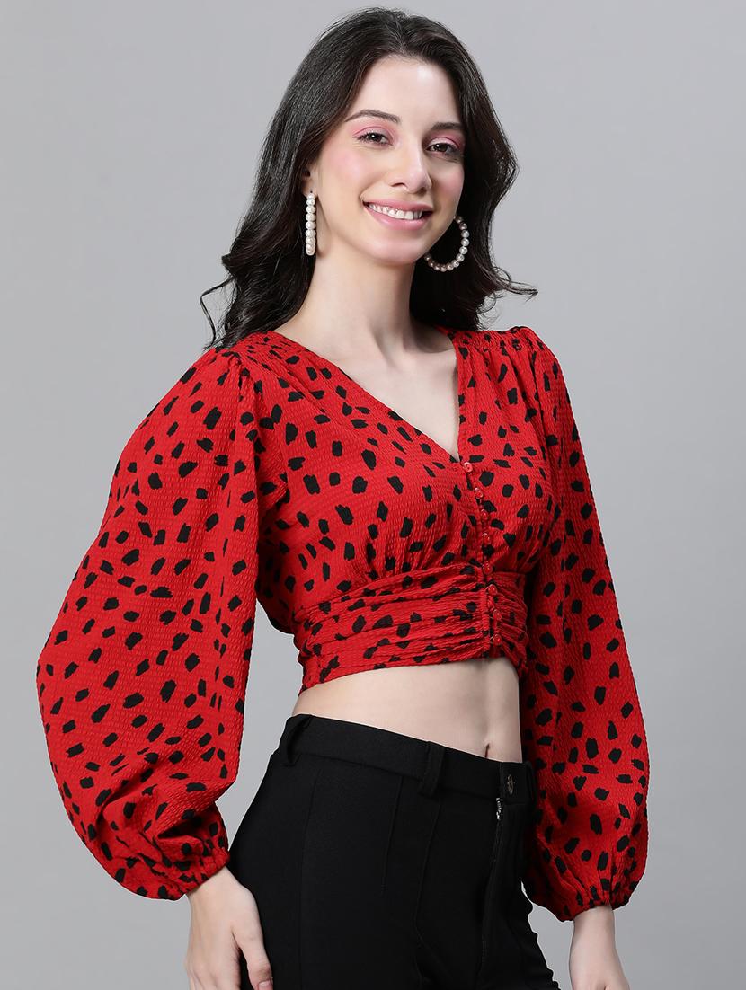 women animal print bishop sleeves top - 20615238 - Standard Image - 1