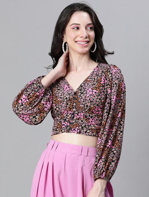 women floral print bishop sleeves top - 20615239 - Standard Image - 0