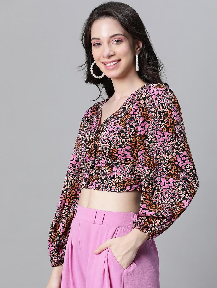 women floral print bishop sleeves top - 20615239 - Standard Image - 1