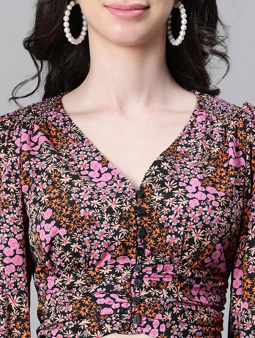 women floral print bishop sleeves top - 20615239 - Standard Image - 6