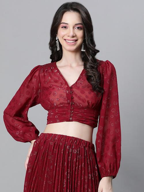 women self designed bishop sleeves top - 20615240 - Standard Image - 0