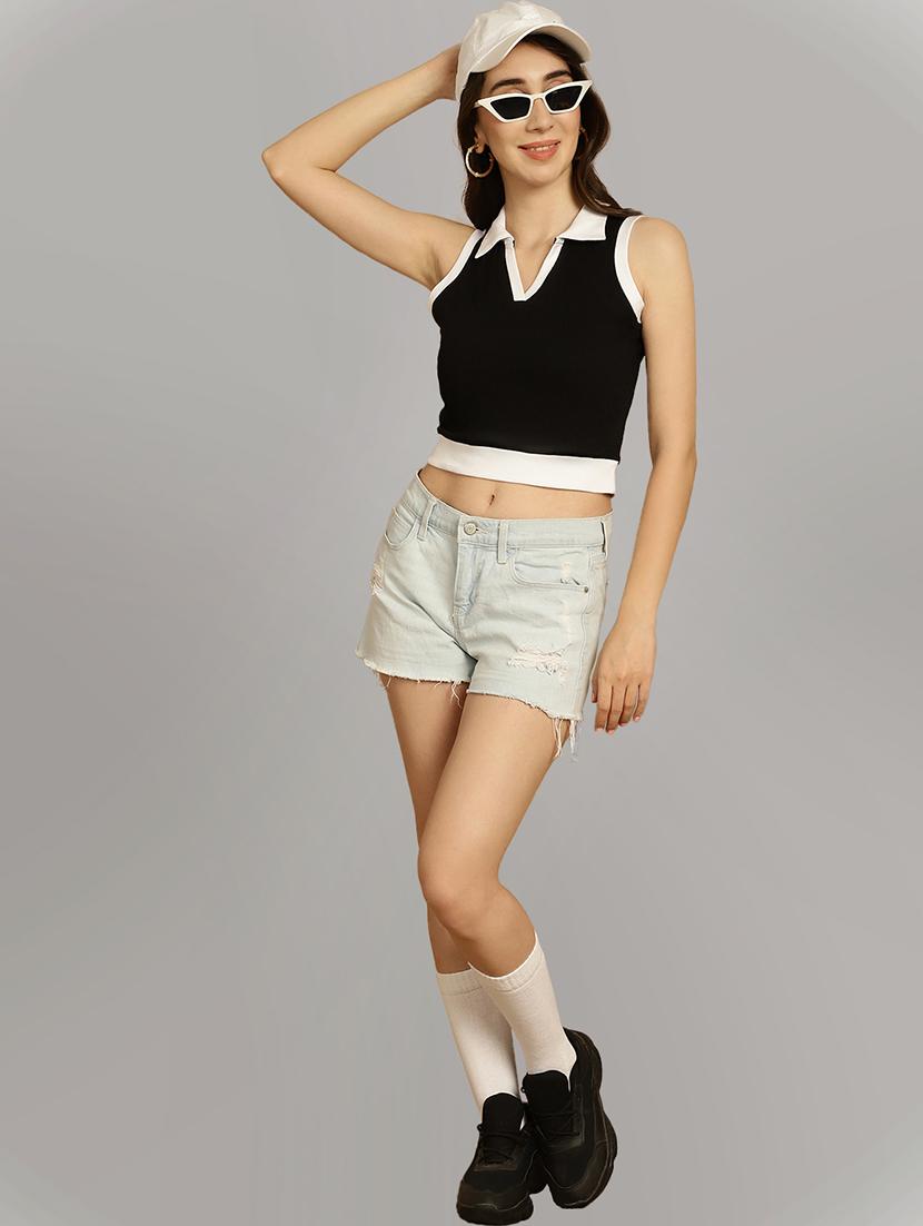 women black colourblock detailed crop top - 20615250 - Standard Image - 4
