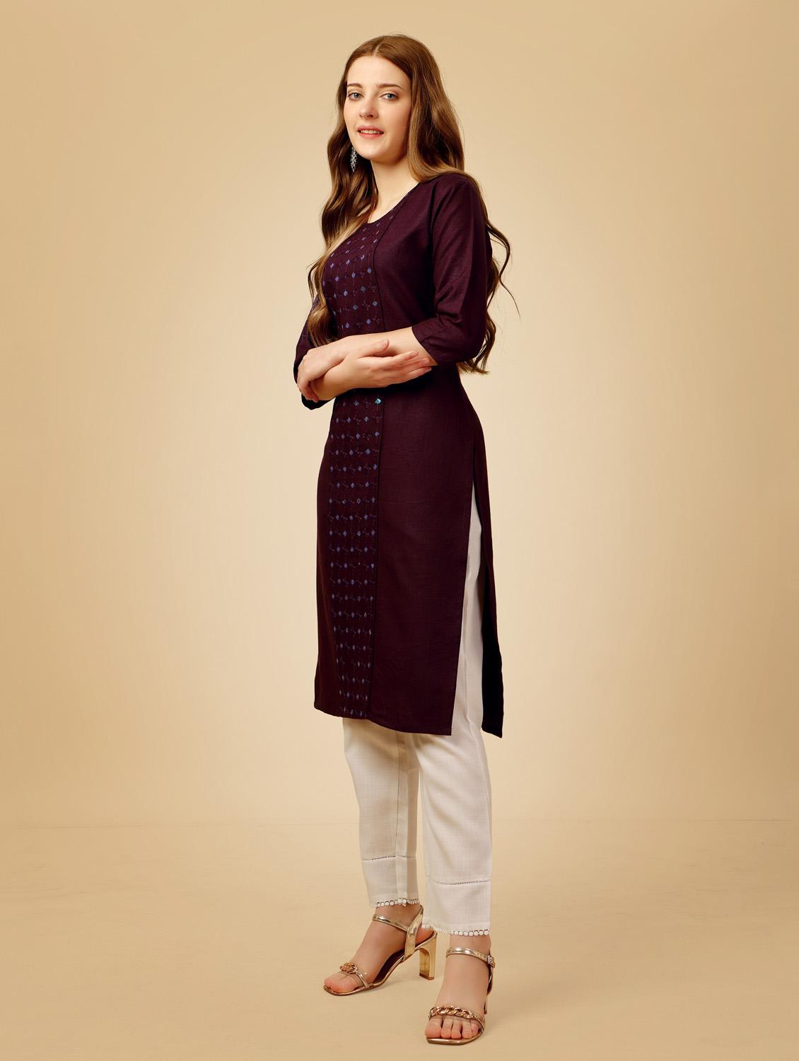 purple three quarter sleeve kurta pant set - 20615251 - Standard Image - 1