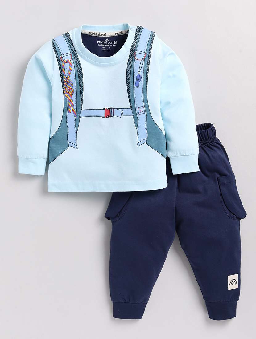 kids round neck printed full length twin sets 