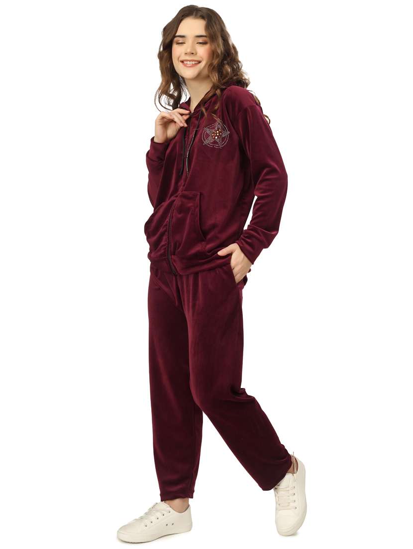 maroon velvet embellished sweatshirt - 20616036 -  Standard Image - 1