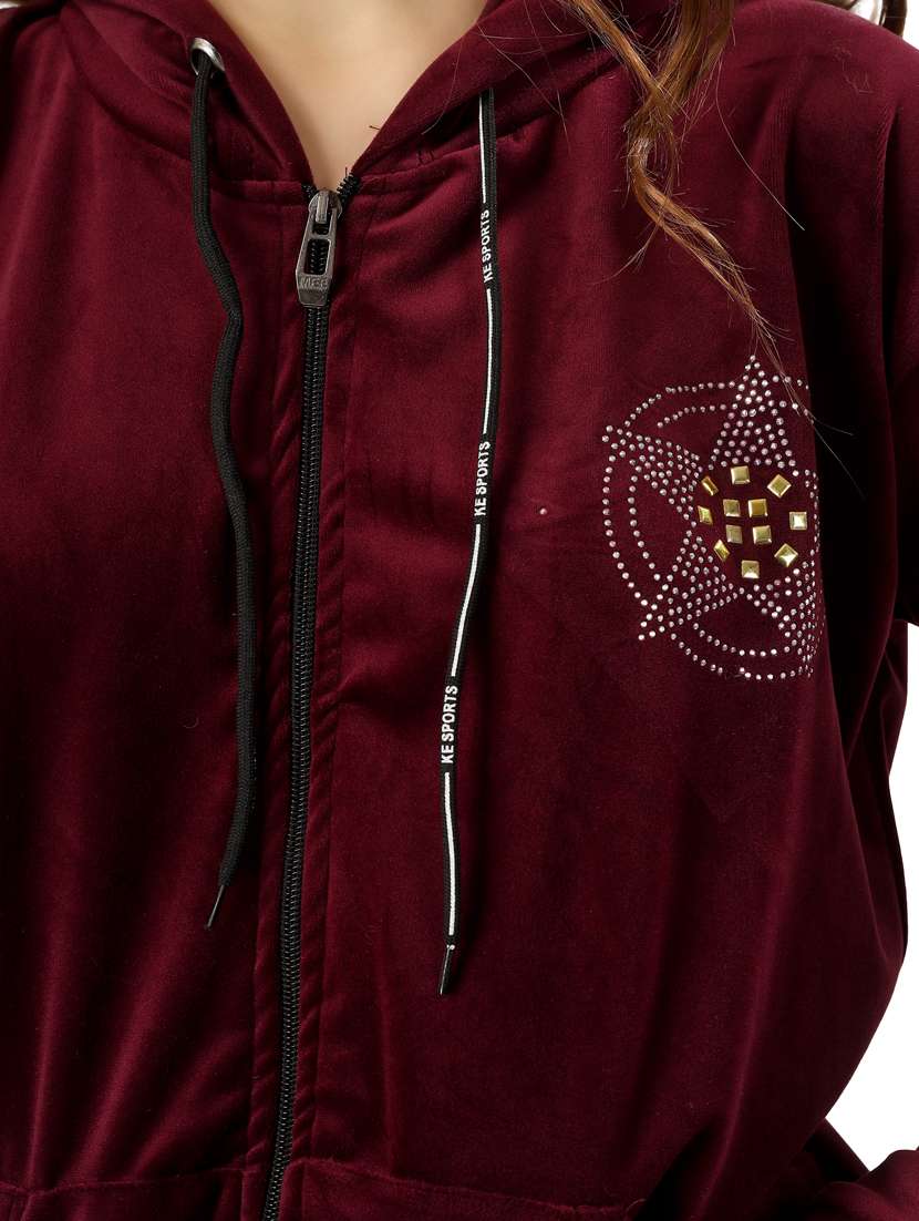 maroon velvet embellished sweatshirt - 20616036 -  Standard Image - 4