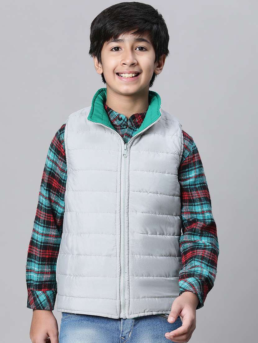boys green solid quilted jacket - 20616505 - Standard Image - 1