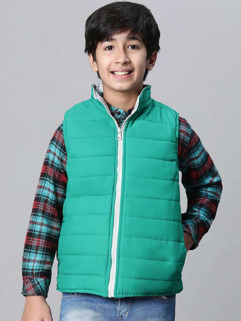 boys green solid quilted jacket - 20616505 - Standard Image - 4