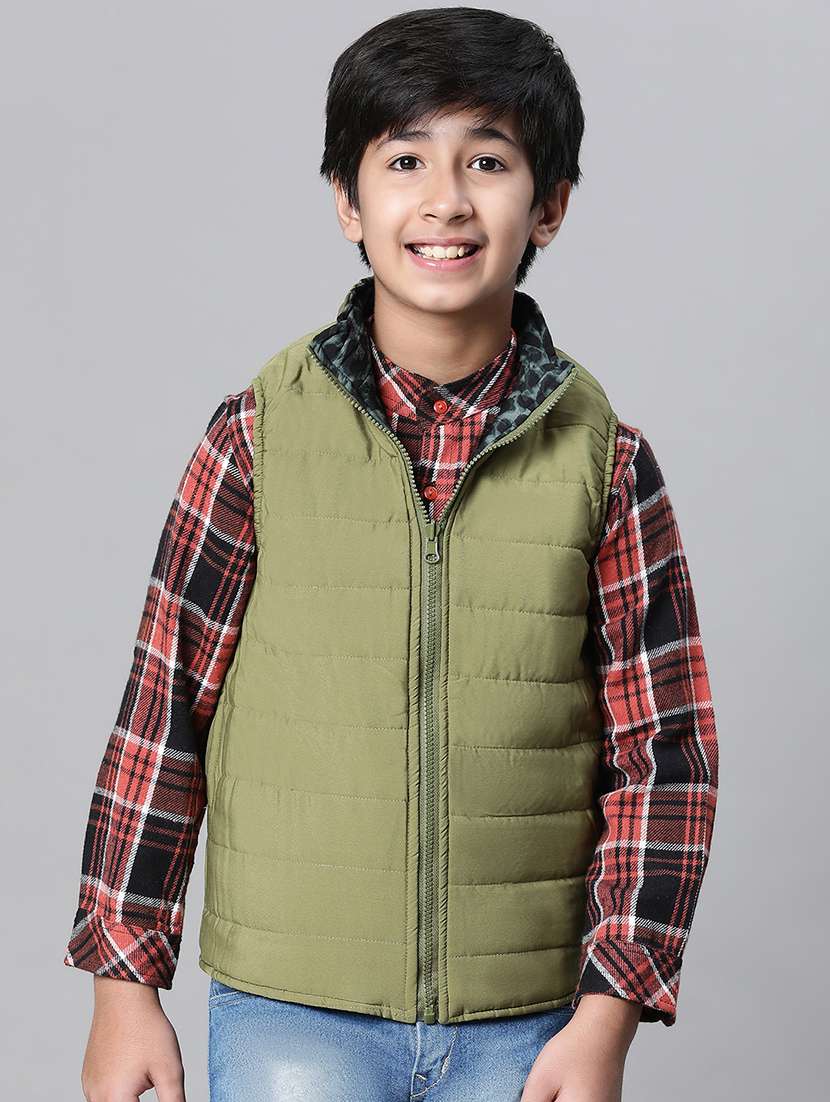 boys green solid quilted jacket - 20616508 -  Standard Image - 1