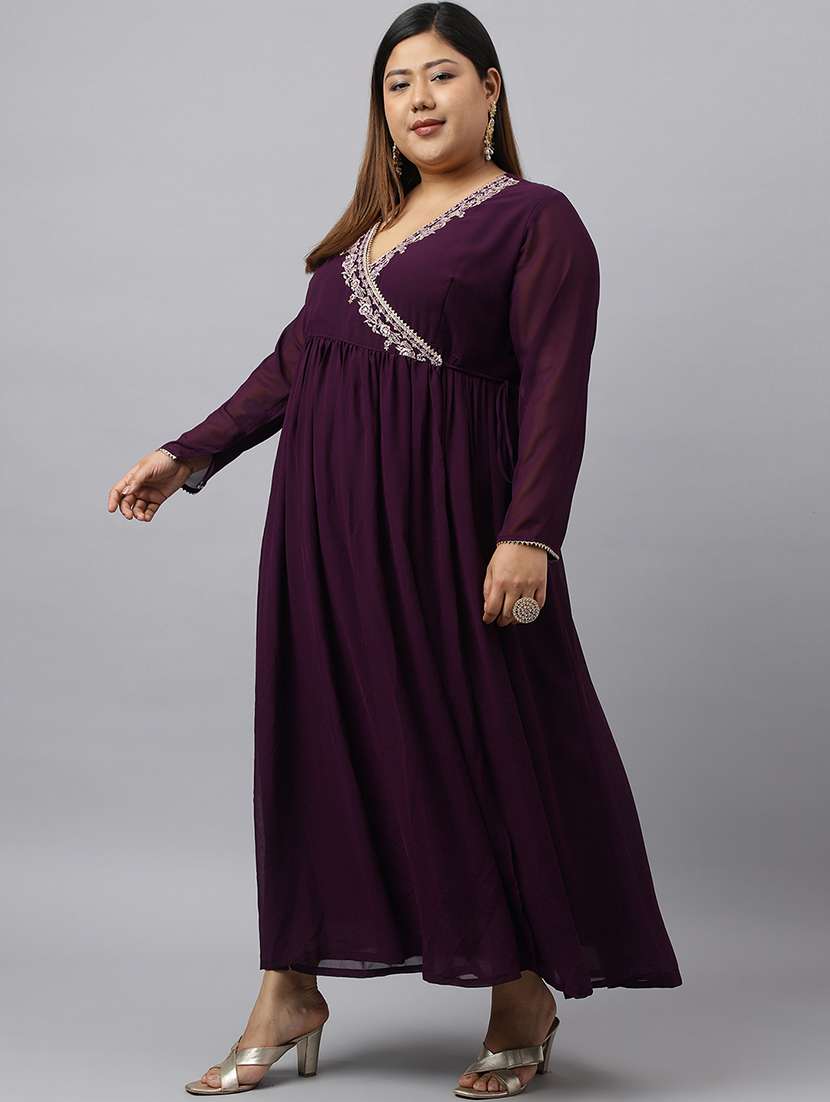women purple plus size a-line kurta - 20616509 -  Standard Image - 1