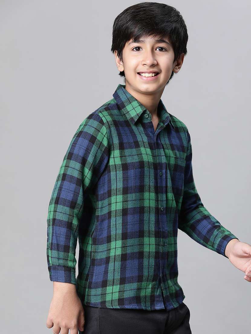 blue & green checked casual cotton shirt - 20616828 -  Standard Image - 1
