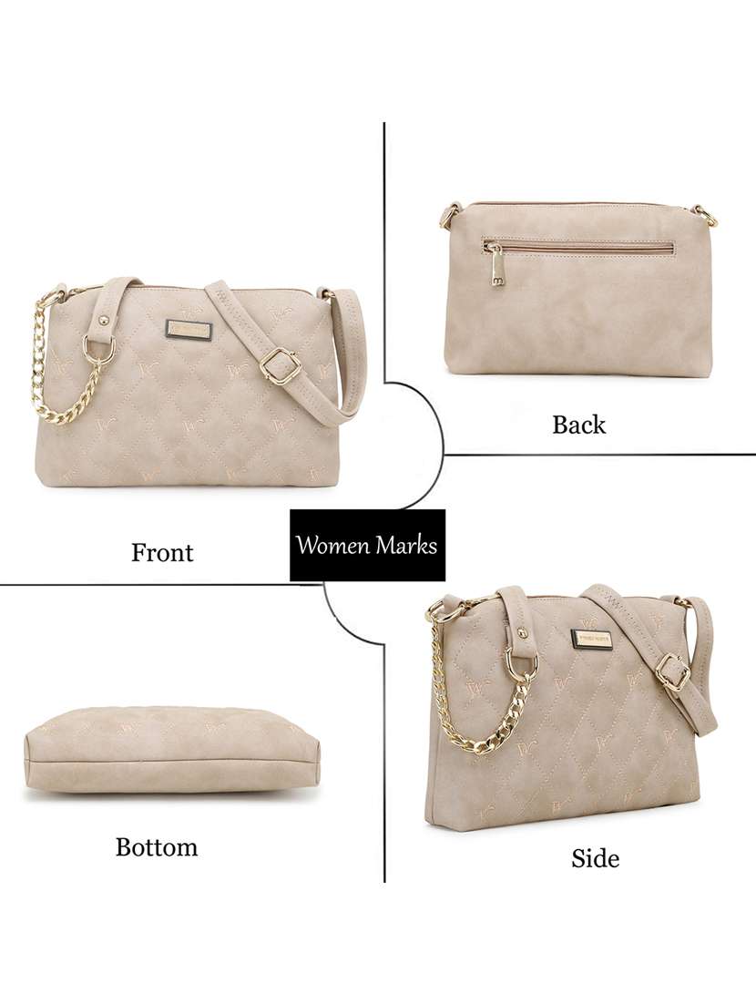 beige leatherette (pu) regular sling bag - 20617154 -  Standard Image - 1