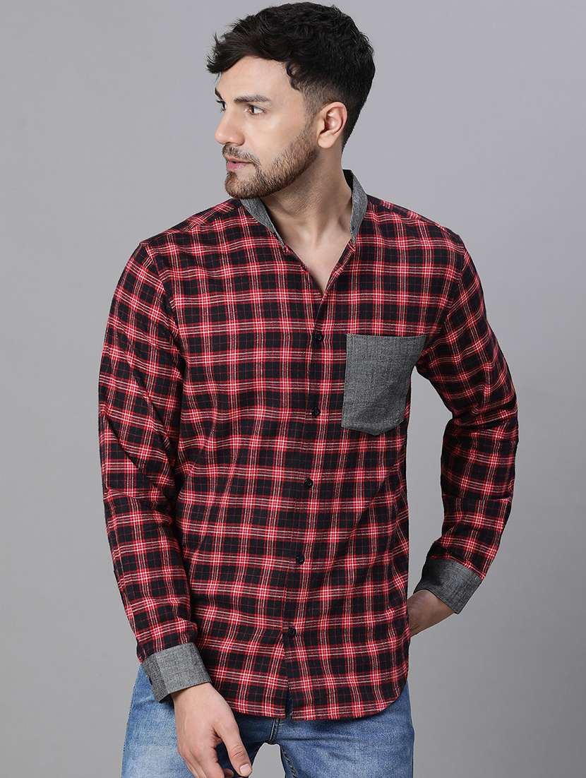 men red & black checkered casual shirt