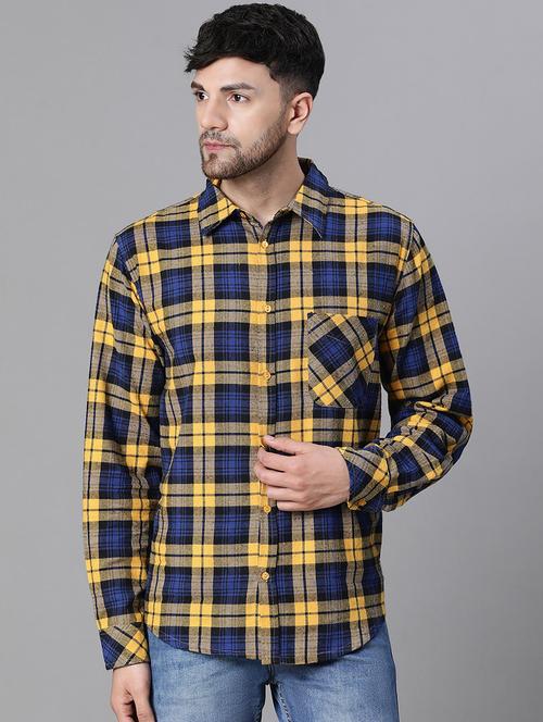 men yellow & blue checkered casual shirt - 20617478 - Standard Image - 0
