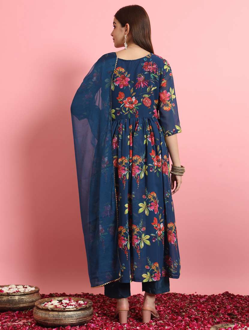 women blue floral printed kurta pant set with dupatta - 20617810 -  Standard Image - 1