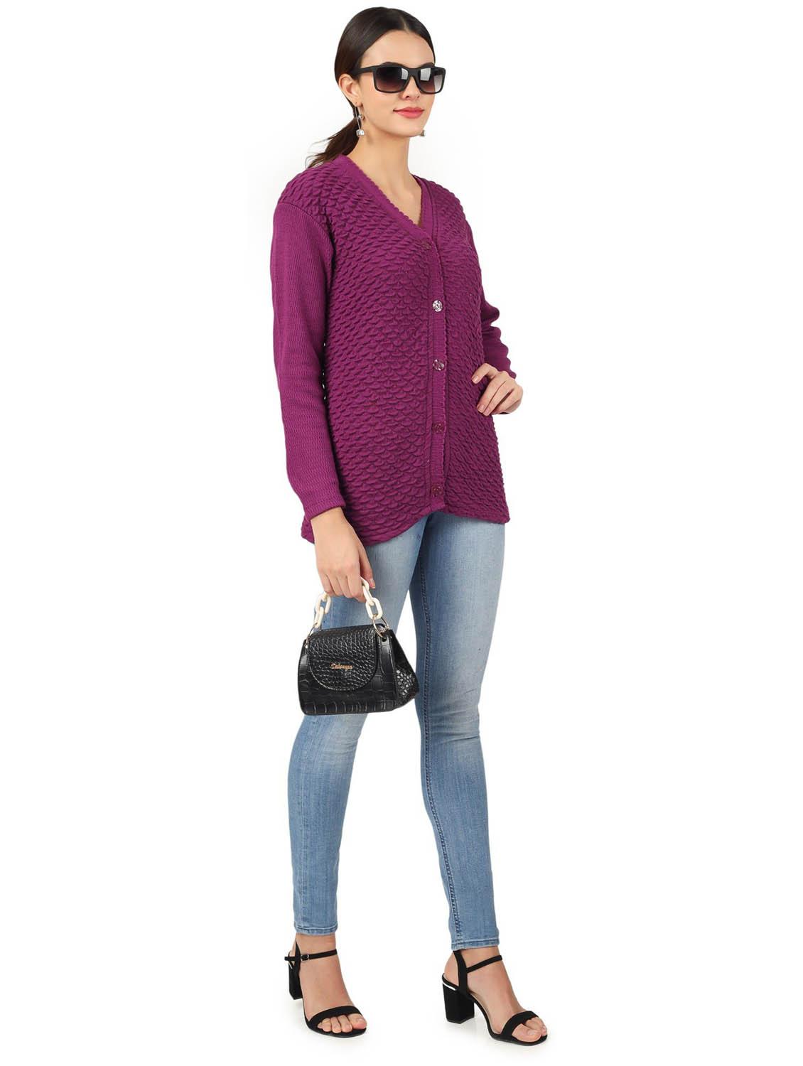 women long sleeved self design wool cardigan - 20618245 - Standard Image - 4