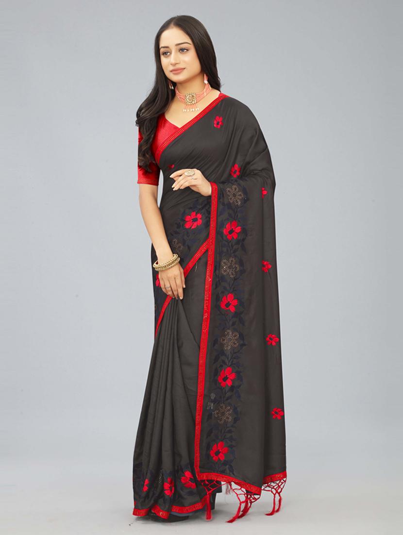women black embroidered saree - 20620516 - Standard Image - 1