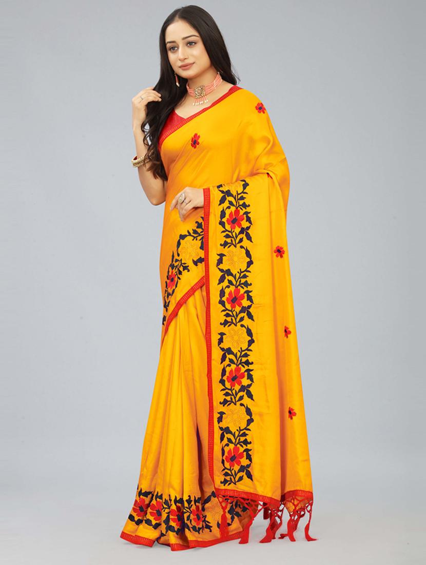women yellow embroidered saree with blouse - 20620519 - Standard Image - 1