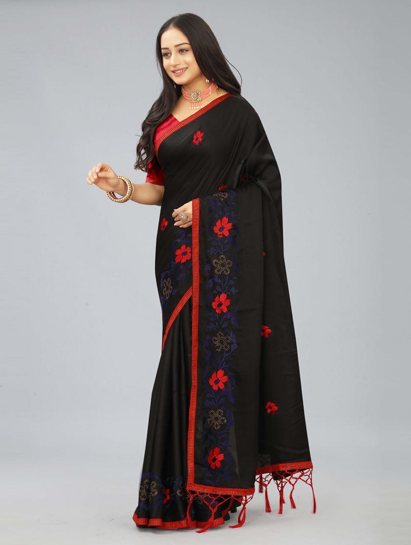 women black embroidered saree with blouse - 20620520 -  Standard Image - 1