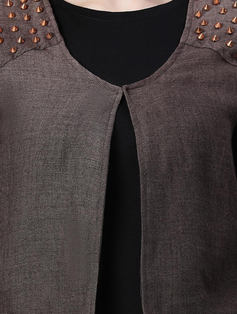 women brown embellished casual shrug - 20620580 - Standard Image - 4