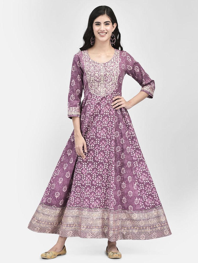 women purple round neck a-line kurta - 20620644 - Zoom Image - 0