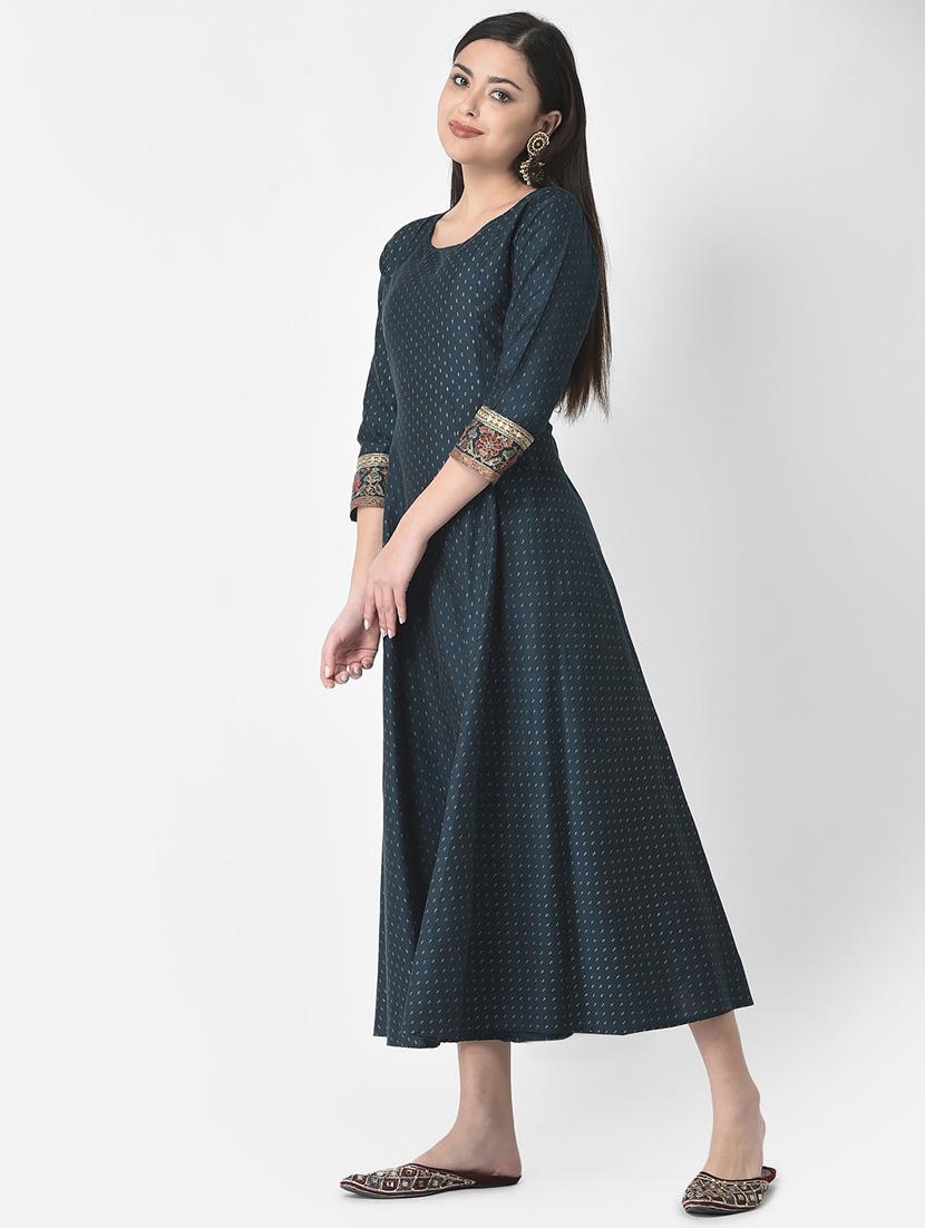 teal three quarter sleeve a-line kurta - 20621668 -  Standard Image - 1
