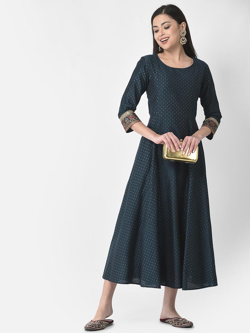 teal three quarter sleeve a-line kurta - 20621668 - Standard Image - 4