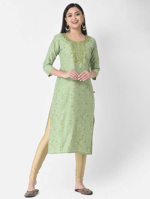neo mint three quarter sleeve straight kurta - 20621670 -  Standard Image - 0