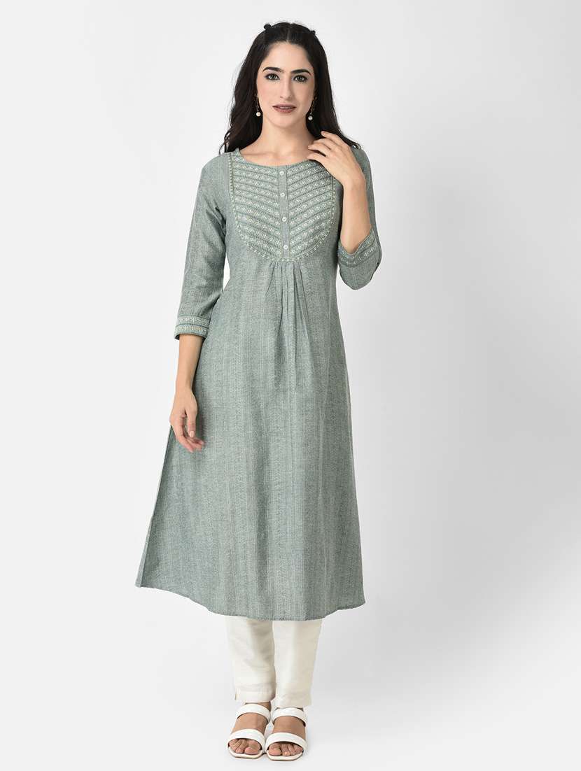 grey three quarter sleeve a-line kurta - 20621674 - Standard Image - 4