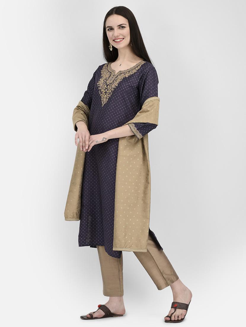 purple three quarter sleeve straight kurta - 20621676 - Standard Image - 1