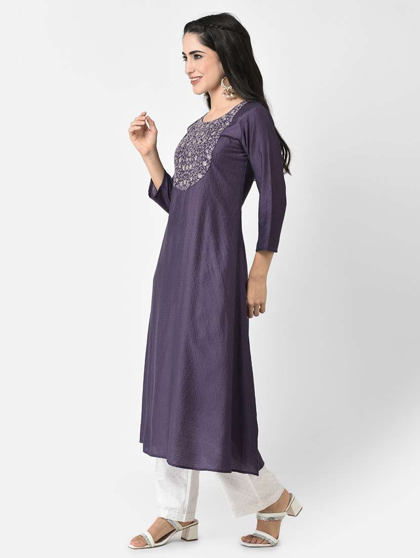 women purple round neck a-line kurta - 20621689 -  Standard Image - 1