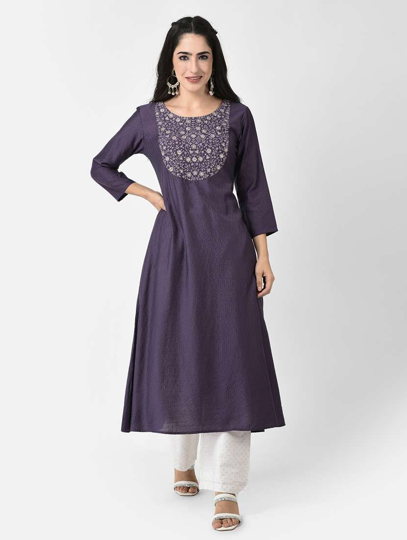 women purple round neck a-line kurta - 20621689 -  Standard Image - 4