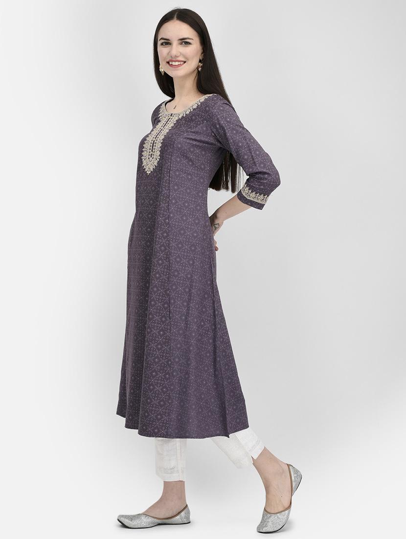 women grey round neck a-line kurta - 20621690 - Standard Image - 1
