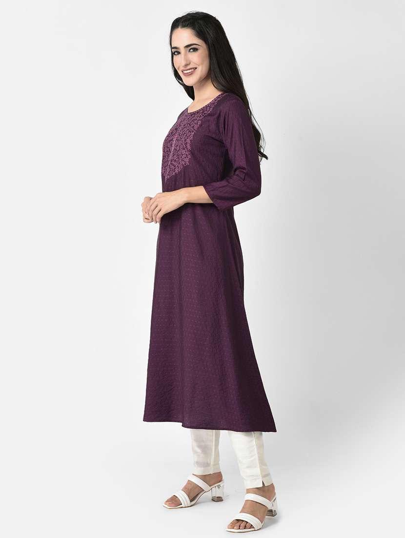 women purple round neck a-line kurta - 20621692 -  Standard Image - 1