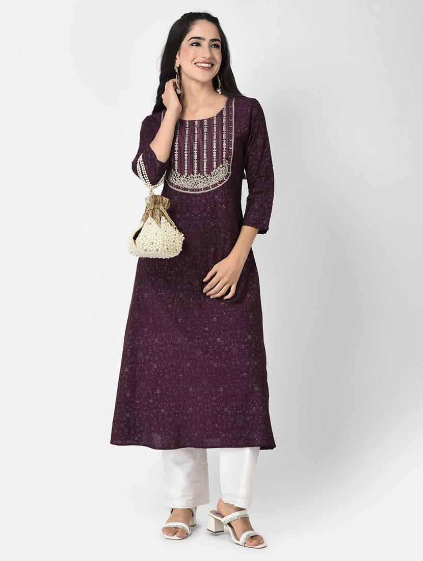 women purple round neck a-line kurta - 20621694 - Zoom Image - 0