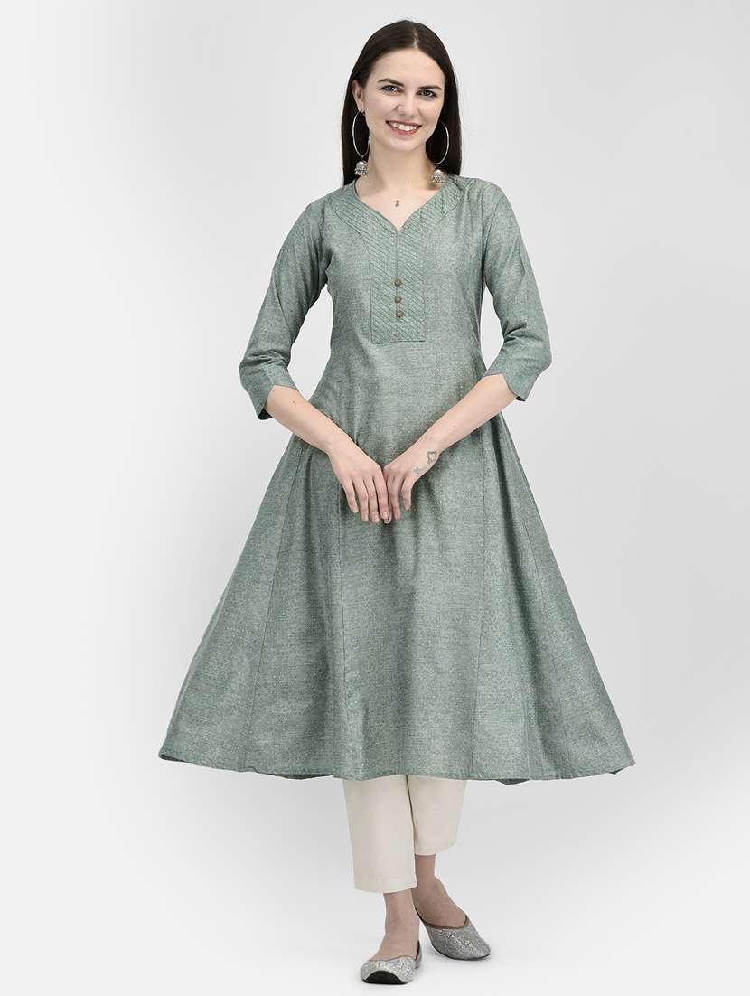 green three quarter sleeve a-line kurta