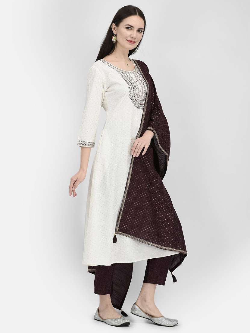 women white round neck a-line kurta - 20621698 -  Standard Image - 1
