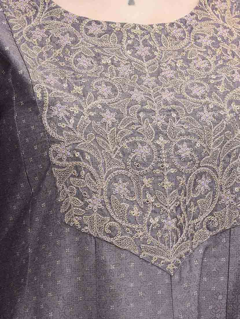 grey three quarter sleeve a-line kurta - 20621700 -  Standard Image - 6