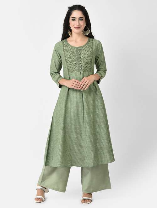 women green round neck a-line kurta - 20621701 -  Standard Image - 0