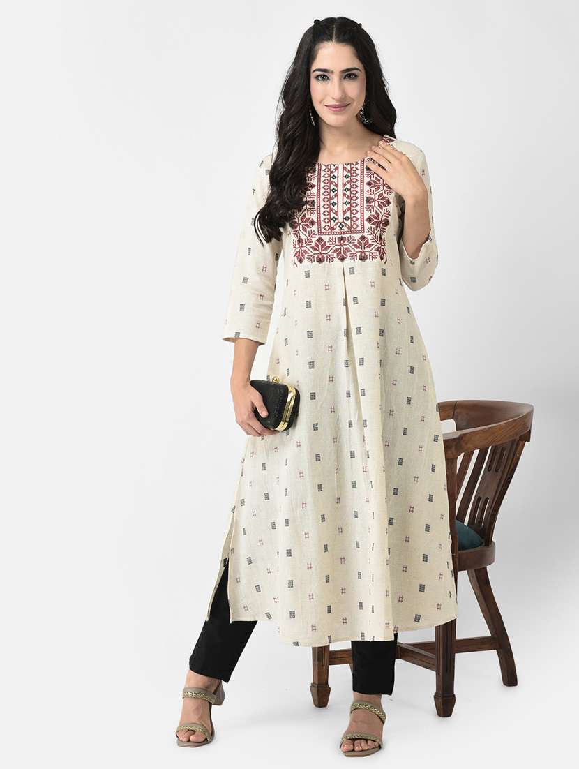 women white round neck a-line kurta - 20621702 -  Standard Image - 4