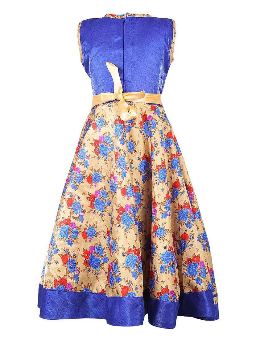 blue floral printed detailed party gown  - 20622096 -  Standard Image - 1