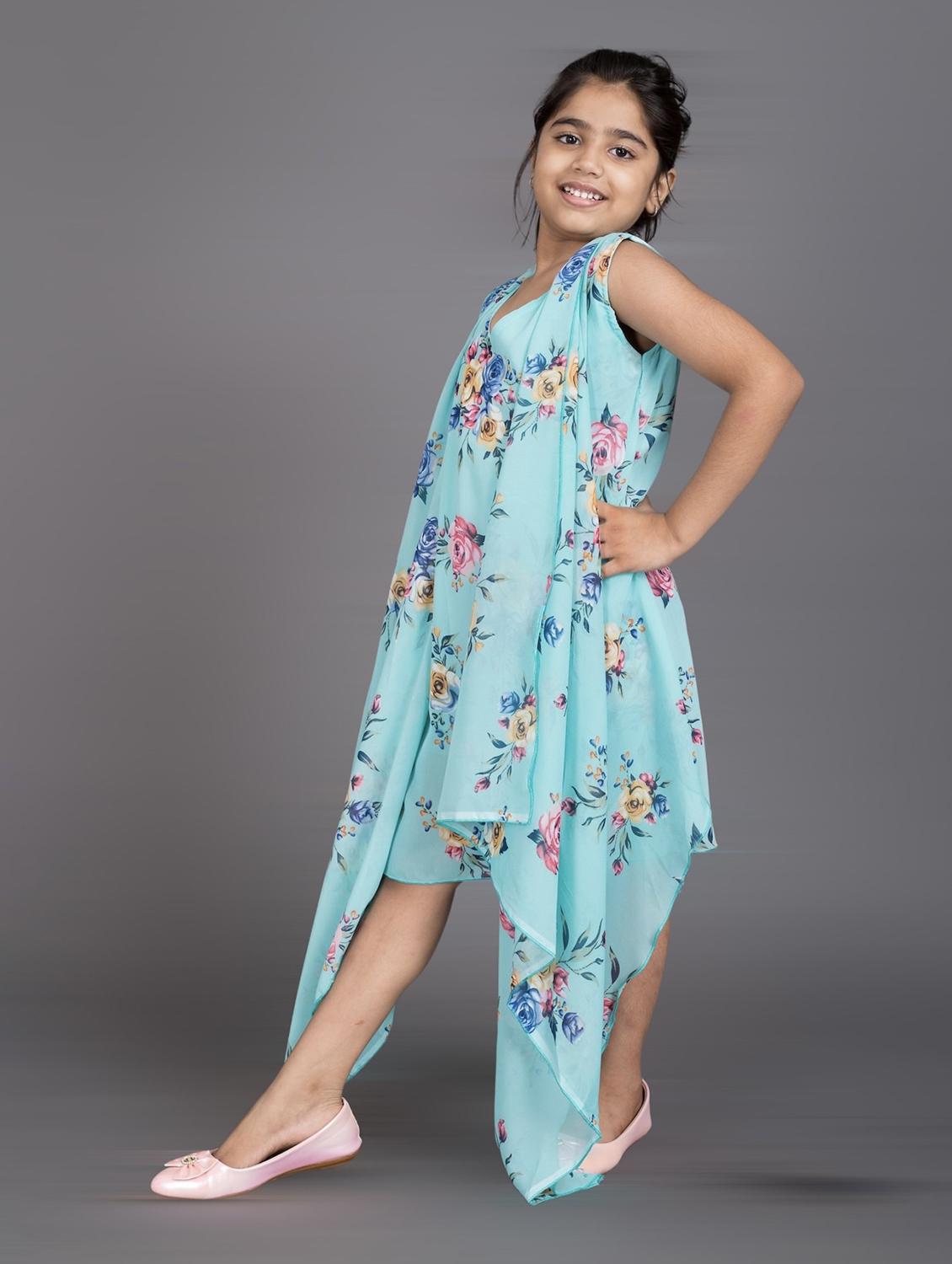 girls v-neck floral printed layered frock - 20622141 -  Standard Image - 1