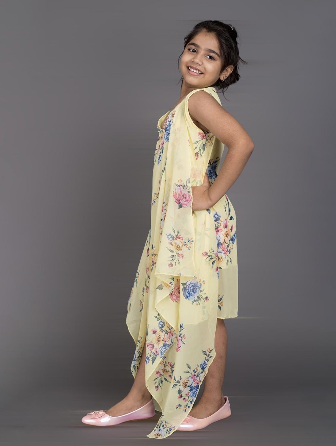 girls v-neck floral printed layered frock - 20622147 - Standard Image - 1