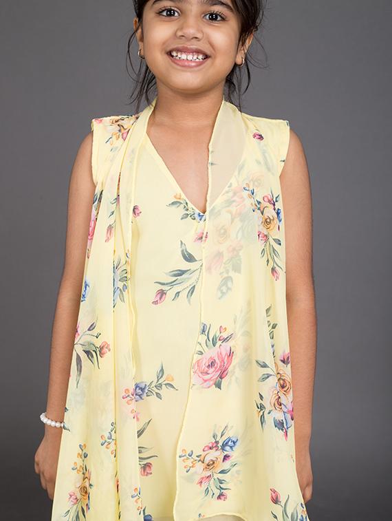 girls v-neck floral printed layered frock - 20622147 - Standard Image - 4