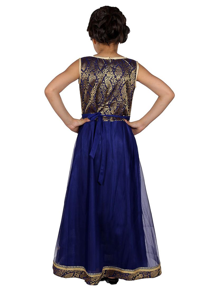 kids blue self design detailed gown - 20622499 - Standard Image - 1