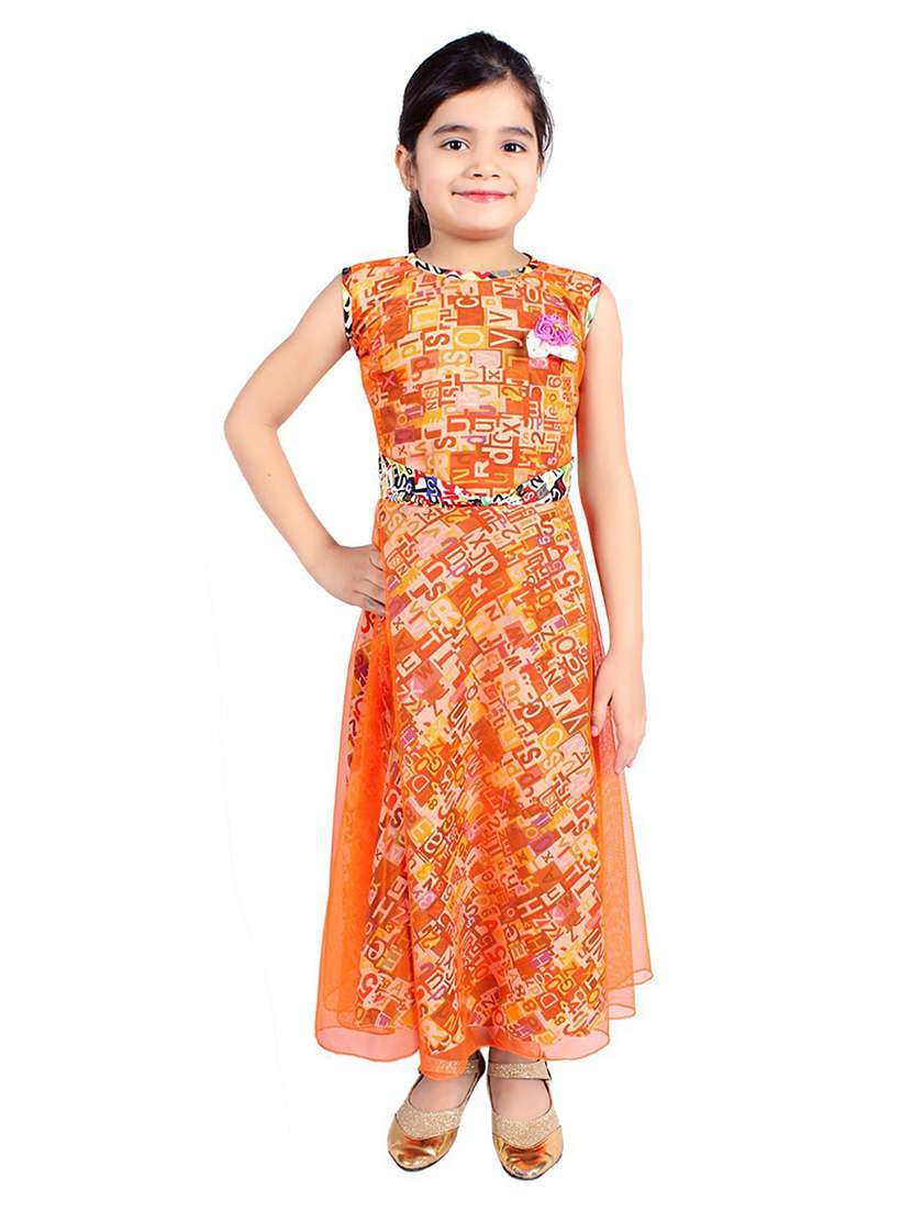 girls round neck sleeveless long gown - 20622600 -  Standard Image - 1